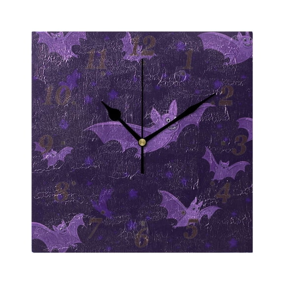 Purple Bat Wall Clock Square Clock Decoration Creative Clock Dual Use Black Pointer 7.78in