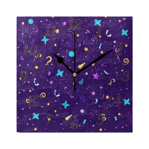7.78in Purple Stars Pattern Square Wall and Table Clock Dual Use Vintage Design in Black or Gold