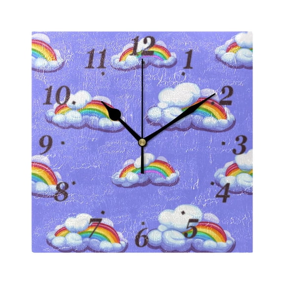 Rainbow Clouds Pattern Wall Clock Square Clock Decoration Creative Clock Dual Use Black Pointer 7.78in