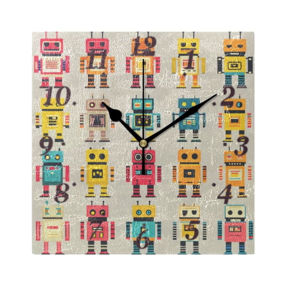 7.78in Robots Pattern Design Square Wall and Table Clock Dual Use Vintage Design in Black or Gold