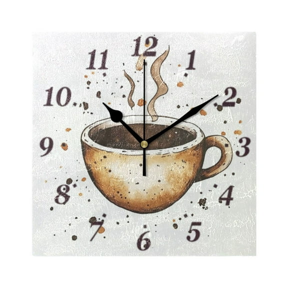 7.78in Simple Coffee Pattern Square Wall and Table Clock Dual Use Vintage Design in Black or Gold