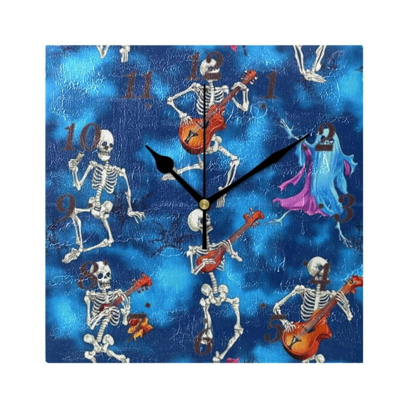 Skeletons Playing Musical Wall Clock Square Clock Decoration Creative Clock Dual Use Black Pointer 7.78in