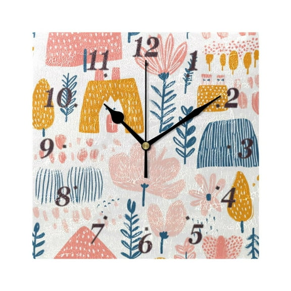 7.78in Sketch Pattern Square Wall and Table Clock Dual Use Vintage Design in Black or Gold