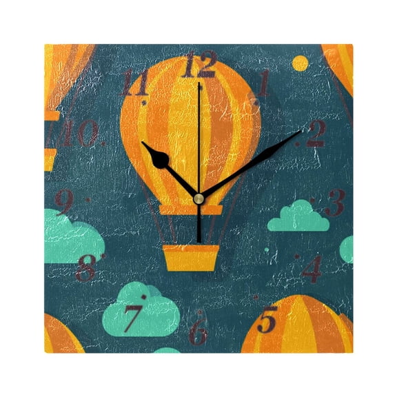 7.78in Sketched Hot Air Balloon Square Wall and Table Clock Dual Use Vintage Design in Black or Gold