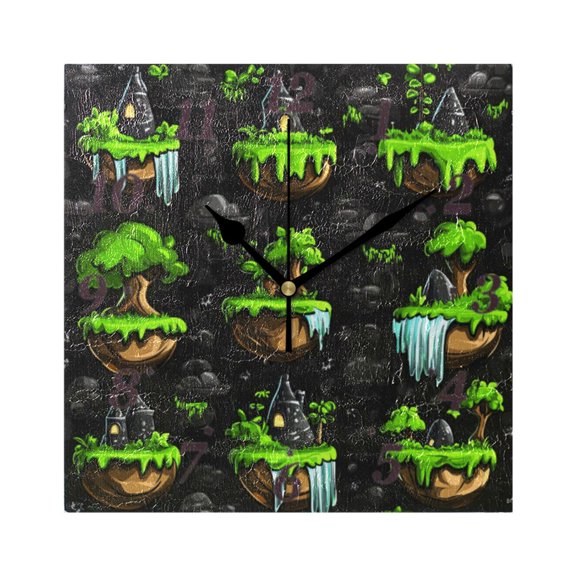 Sky Island Wall Clock Square Clock Decoration Creative Clock Dual Use Black Pointer 7.78in