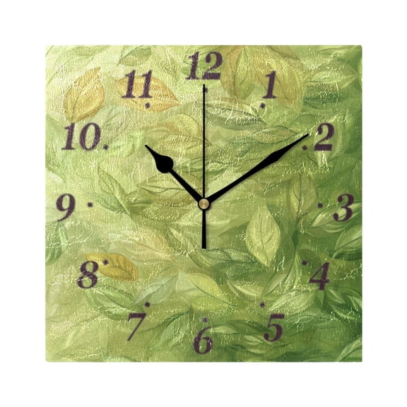 Spring Leaf Pattern Wall Clock Square Clock Decoration Creative Clock Dual Use Black Pointer 7.78in