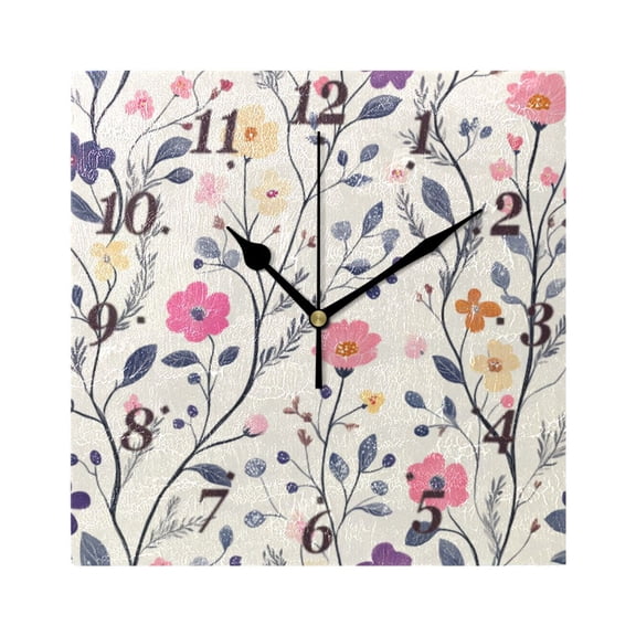 Spring Vibrant Flowers Wall Clock Square Clock Decoration Creative Clock Dual Use Black Pointer 7.78in