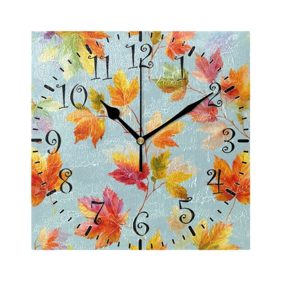 7.78in Square Artistic Wall Clock Dual-Purpose Tabletop & Hanging Decor Silent Non-Ticking Clocks for Home Office 11111111 Colorful Autumn Maple Leaves
