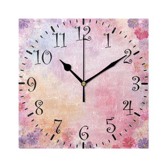 7.78in Square Artistic Wall Clock Dual-Purpose Tabletop & Hanging Decor Silent Non-Ticking Clocks for Home Office 11111111 Colorful Pastel Floral Pattern