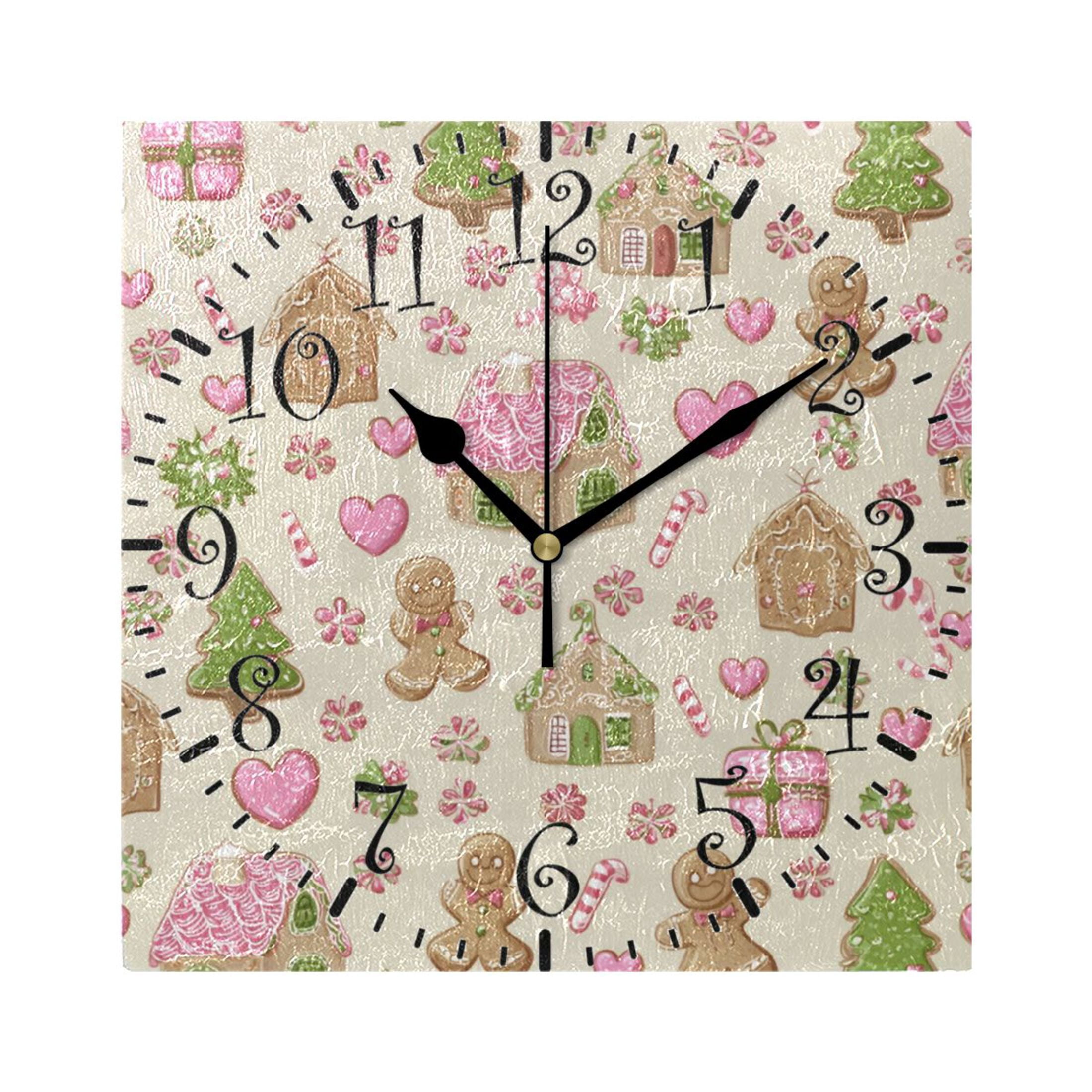 Pink Clock Square 7.78in Square Artistic Wall Clock Dual-Purpose Tabletop & Hanging Decor ...
