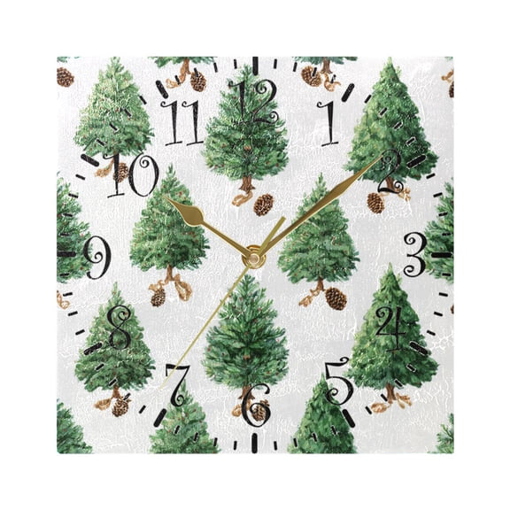 7.78in Square Artistic Wall Clock Dual-Purpose Tabletop & Hanging Decor Silent Non-Ticking Clocks for Home Office 11111111 Watercolor Green Christmas Tree