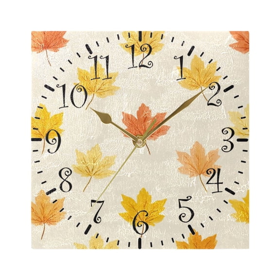 7.78in Square Artistic Wall Clock Dual-Purpose Tabletop & Hanging Decor Silent Non-Ticking Clocks for Home Office 11111111 Yellow Maple Leaves Pattern