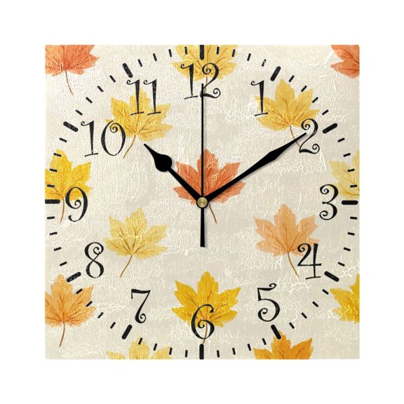 7.78in Square Artistic Wall Clock Dual-Purpose Tabletop & Hanging Decor Silent Non-Ticking Clocks for Home Office 11111111 Yellow Maple Leaves Pattern