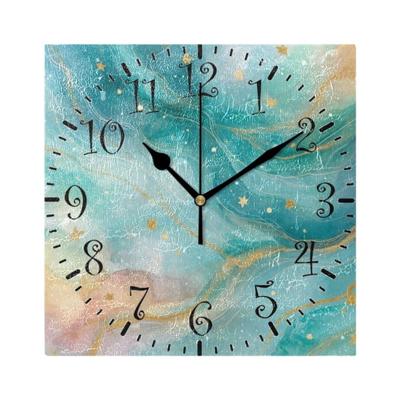 7.78in Square Artistic Wall Clock Dual-Purpose Tabletop & Hanging Decor Silent Non-Ticking Clocks for Home Office 11111111 Beautiful Watercolor Stars