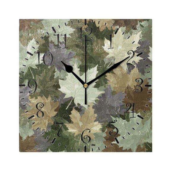 7.78in Square Artistic Wall Clock Dual-Purpose Tabletop & Hanging Decor Silent Non-Ticking Clocks for Home Office 11111111 Camouflage Maple Leaves