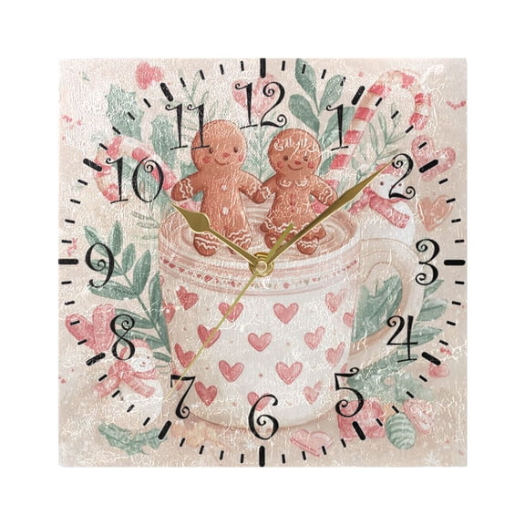 7.78in Square Artistic Wall Clock Dual-Purpose Tabletop & Hanging Decor Silent Non-Ticking Clocks for Home Office 11111111 Cute Christmas Design