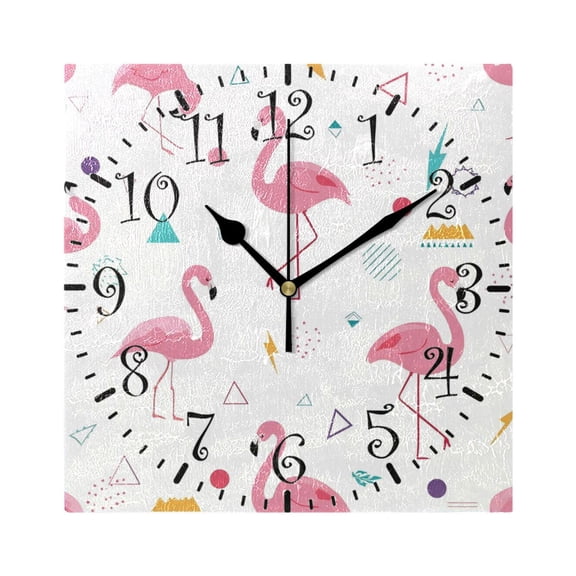 7.78in Square Artistic Wall Clock Dual-Purpose Tabletop & Hanging Decor Silent Non-Ticking Clocks for Home Office 11111111 Cute Flamingo Pattern