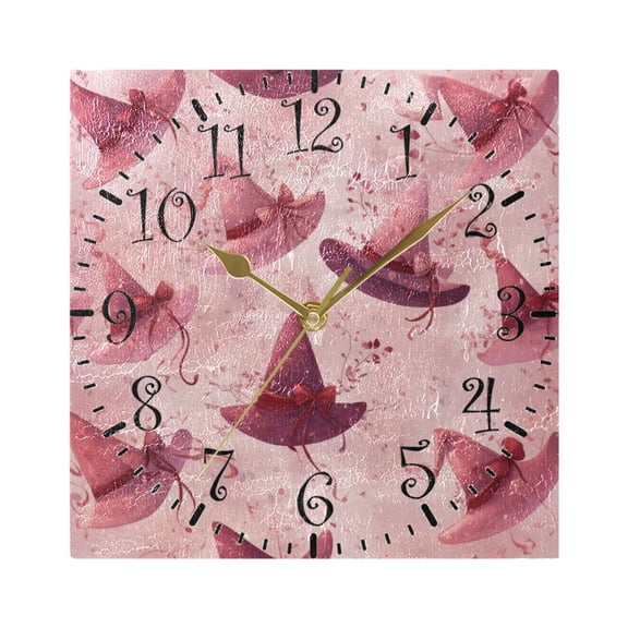 7.78in Square Artistic Wall Clock Dual-Purpose Tabletop & Hanging Decor Silent Non-Ticking Clocks for Home Office 11111111 Hats with Delicate Bows