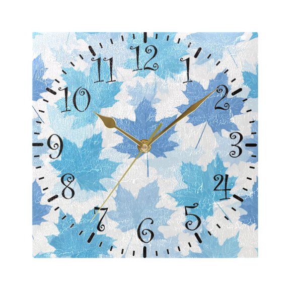 7.78in Square Artistic Wall Clock Dual-Purpose Tabletop & Hanging Decor Silent Non-Ticking Clocks for Home Office 11111111 Light Blue Maple Leaves