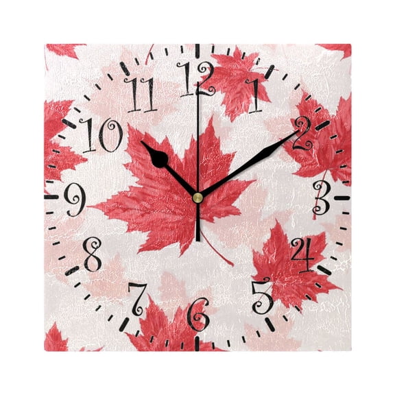 7.78in Square Artistic Wall Clock Dual-Purpose Tabletop & Hanging Decor Silent Non-Ticking Clocks for Home Office 11111111 Red Maple Leaves Pattern