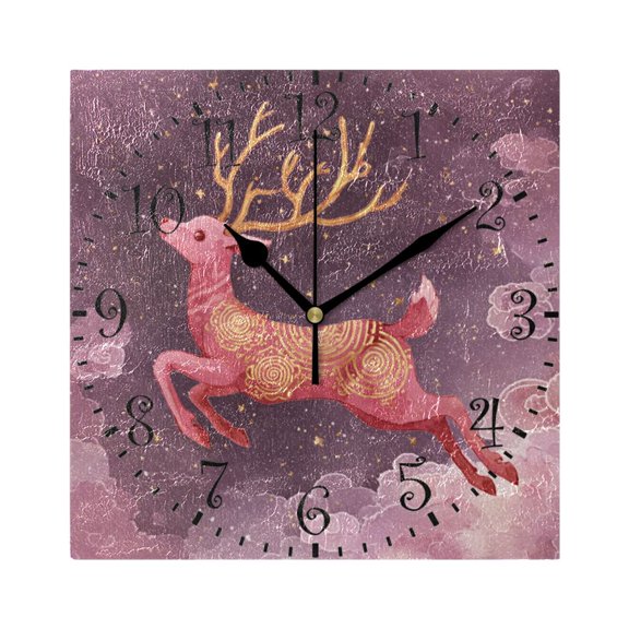 7.78in Square Artistic Wall Clock Dual-Purpose Tabletop & Hanging Decor Silent Non-Ticking Clocks for Home Office Deer with Long Antlers