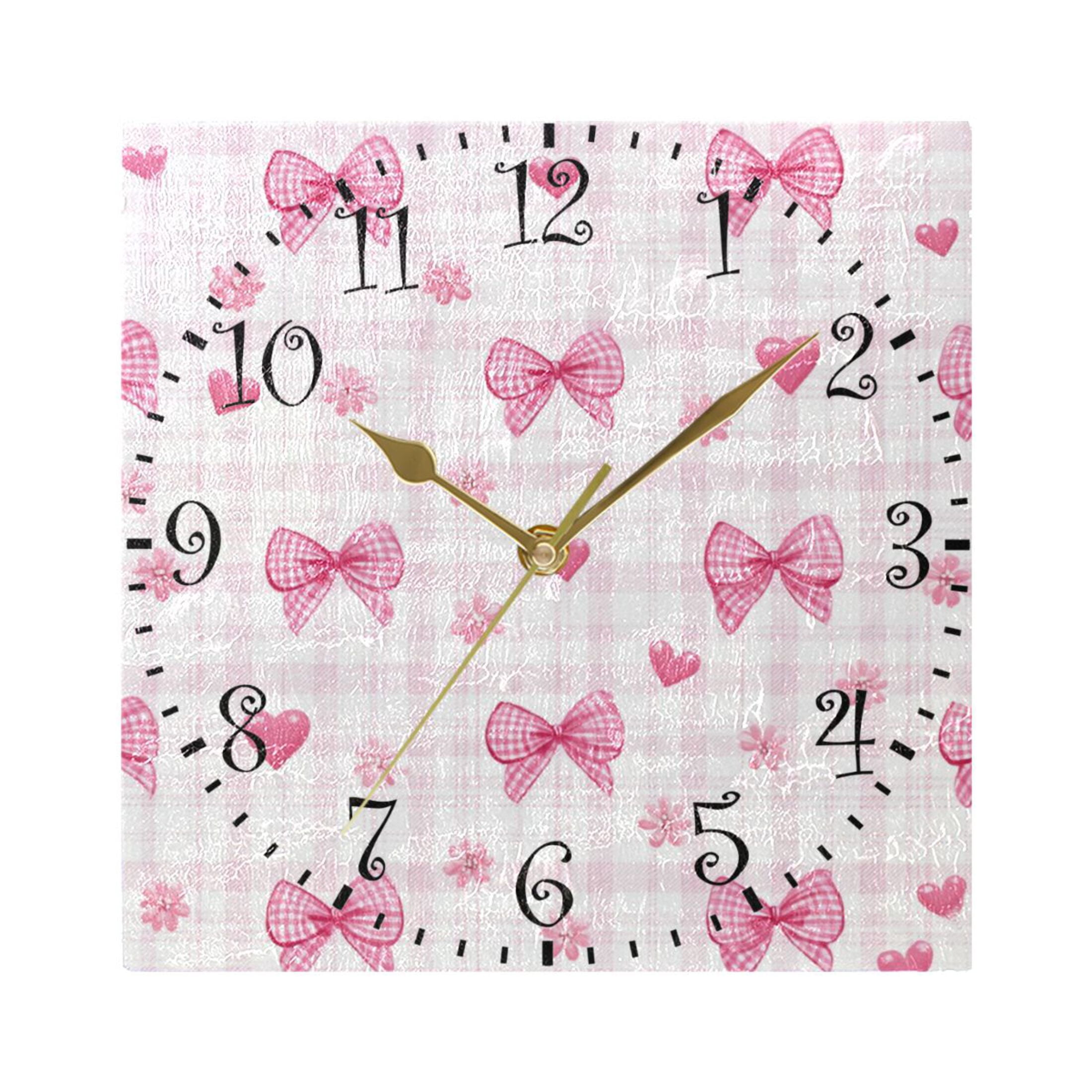 Pink Clock Square 7.78in Square Artistic Wall Clock Dual-Purpose Tabletop & Hanging Decor ...