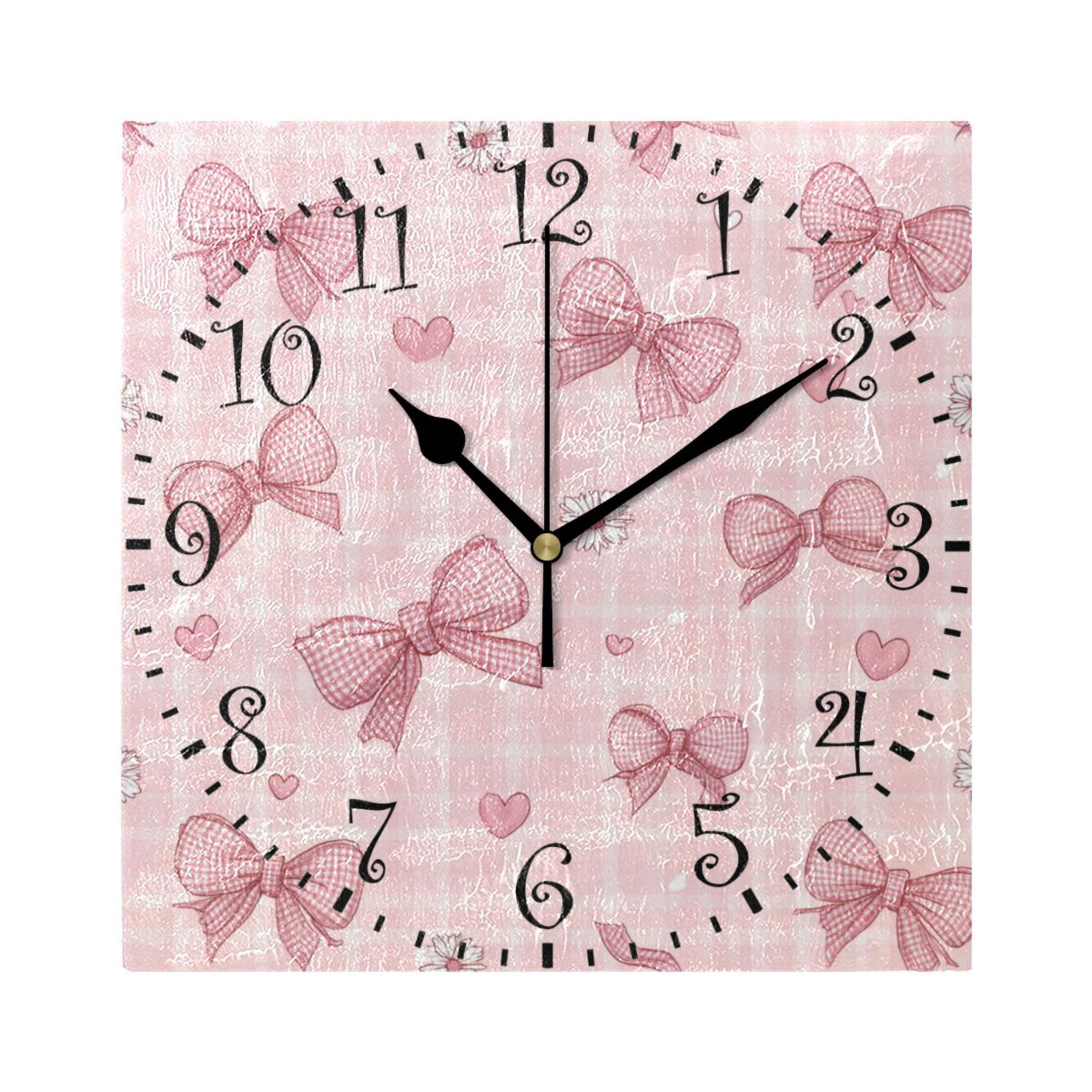 Pink Clock Square 7.78in Square Artistic Wall Clock Dual-Purpose Tabletop & Hanging Decor ...