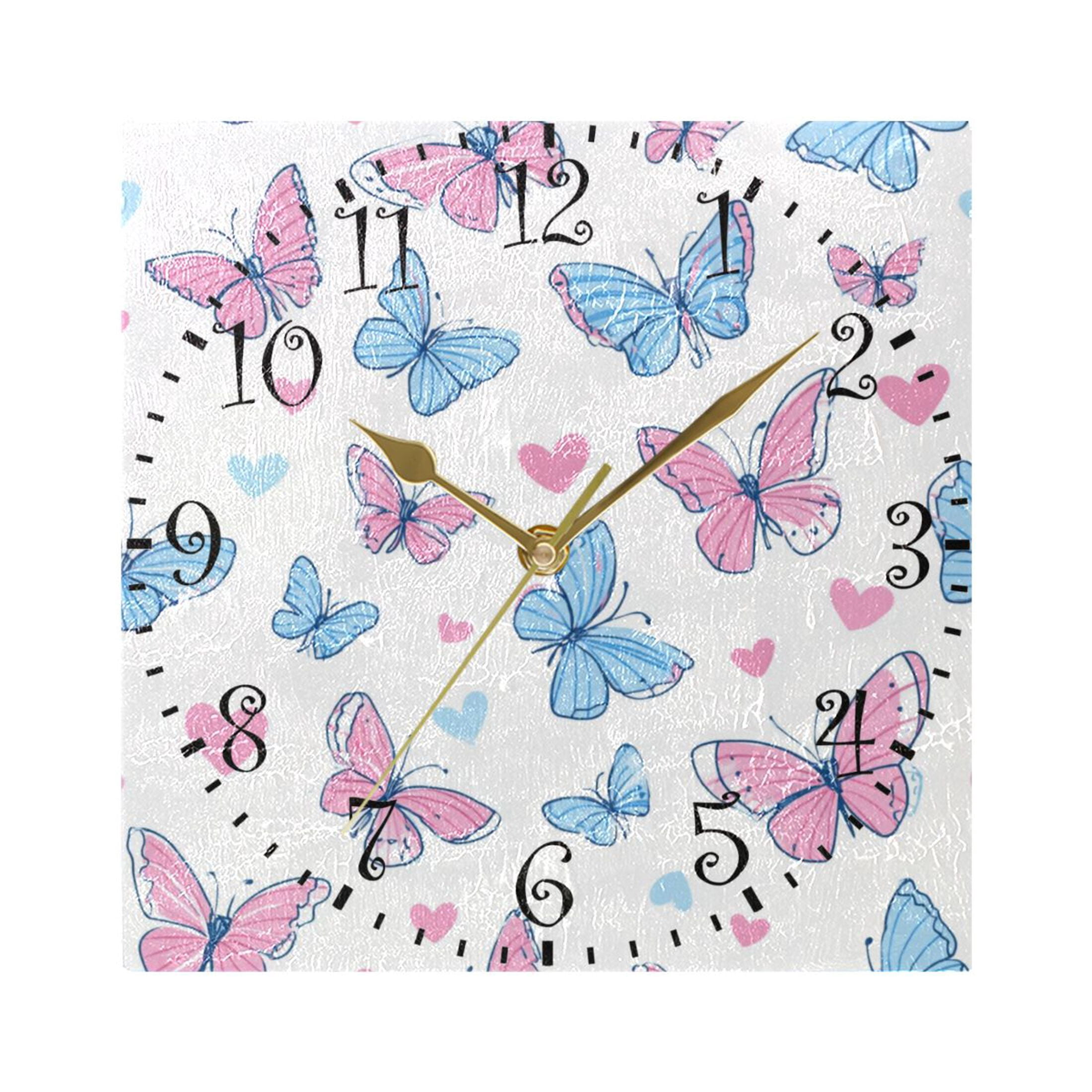 Pink Clock Square 7.78in Square Artistic Wall Clock Dual-Purpose Tabletop & Hanging Decor ...