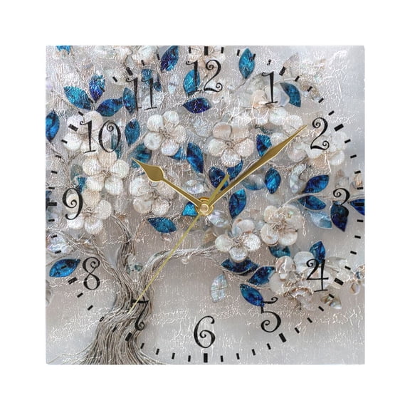 7.78in Square Artistic Wall Clock Dual-Purpose Tabletop & Hanging Decor Silent Non-Ticking Clocks for Home Office Stunning Tree
