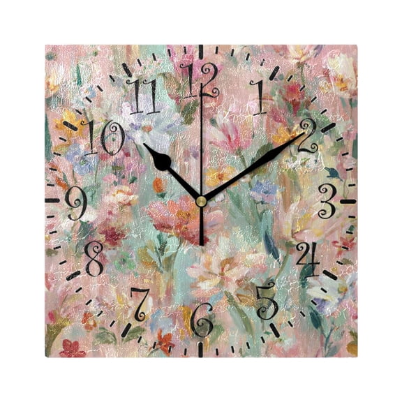 7.78in Square Artistic Wall Clock Dual-Purpose Tabletop & Hanging Decor Silent Non-Ticking Clocks for Home Office abstract Pink Floral Pattern