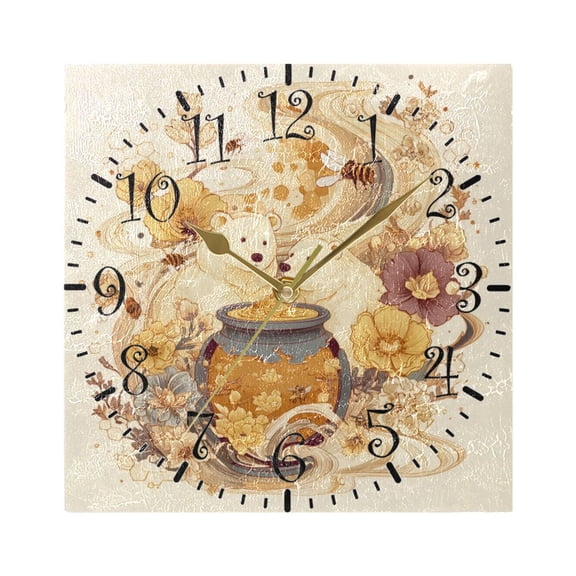 7.78in Square Artistic Wall Clock Dual-Purpose Tabletop & Hanging Decor Silent Non-Ticking Clocks for Home Office bears Are Eating Honey