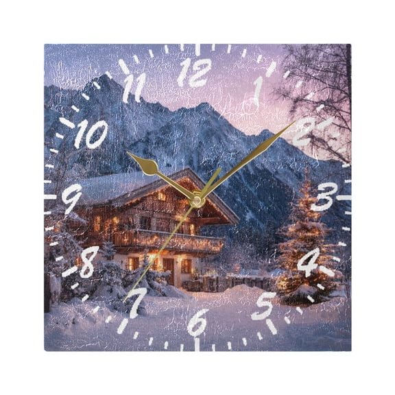 7.78in Square Artistic Wall Clock Dual-Purpose Tabletop & Hanging Decor Silent Non-Ticking Clocks for Home Office beautiful Wooden Chalet