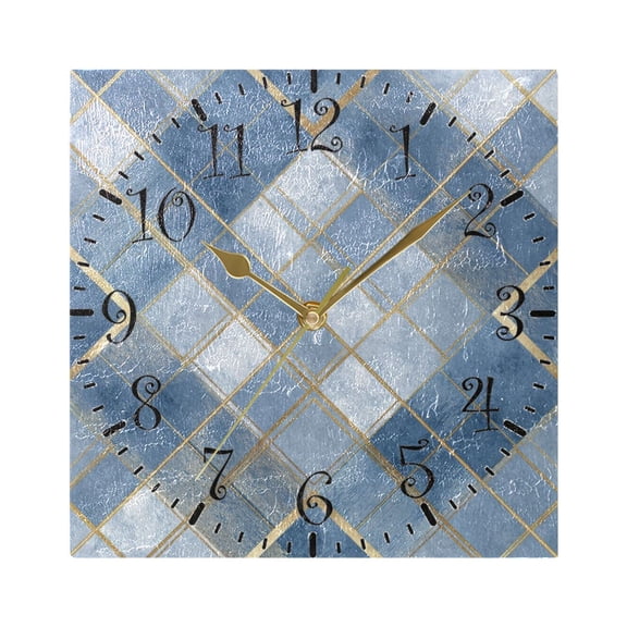 7.78in Square Artistic Wall Clock Dual-Purpose Tabletop & Hanging Decor Silent Non-Ticking Clocks for Home Office blue Plaid Pattern