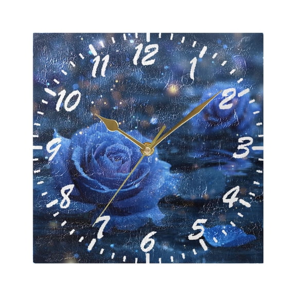 7.78in Square Artistic Wall Clock Dual-Purpose Tabletop & Hanging Decor Silent Non-Ticking Clocks for Home Office blue Rose Pattern