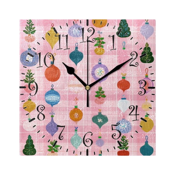 7.78in Square Artistic Wall Clock Dual-Purpose Tabletop & Hanging Decor Silent Non-Ticking Clocks for Home Office christmas Ornaments Pattern