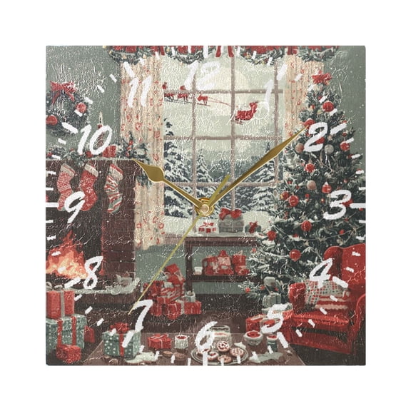 7.78in Square Artistic Wall Clock Dual-Purpose Tabletop & Hanging Decor Silent Non-Ticking Clocks for Home Office christmas Scene with Room