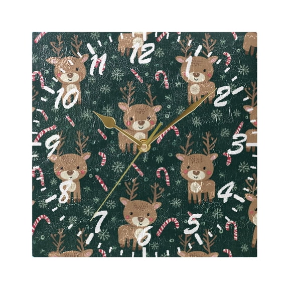 7.78in Square Artistic Wall Clock Dual-Purpose Tabletop & Hanging Decor Silent Non-Ticking Clocks for Home Office cute Christmas Reindeer Pattern
