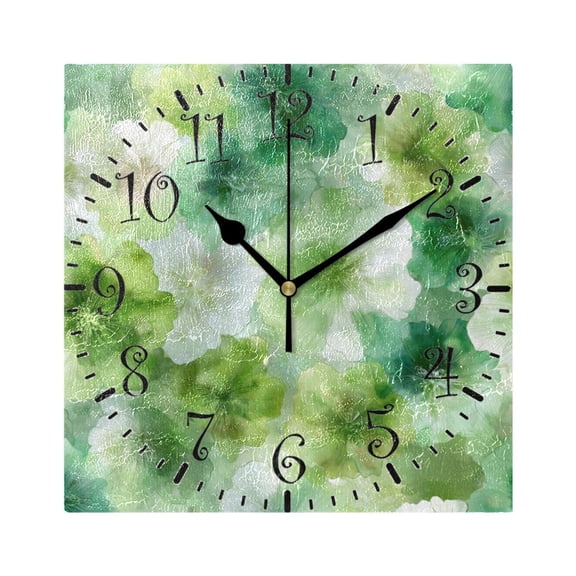 7.78in Square Artistic Wall Clock Dual-Purpose Tabletop & Hanging Decor Silent Non-Ticking Clocks for Home Office green Tie-dye Flowers