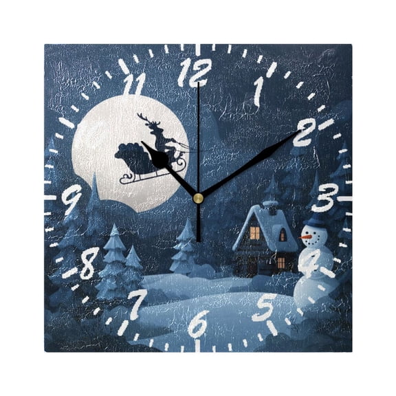 7.78in Square Artistic Wall Clock Dual-Purpose Tabletop & Hanging Decor Silent Non-Ticking Clocks for Home Office mysterious Christmas Night Scene