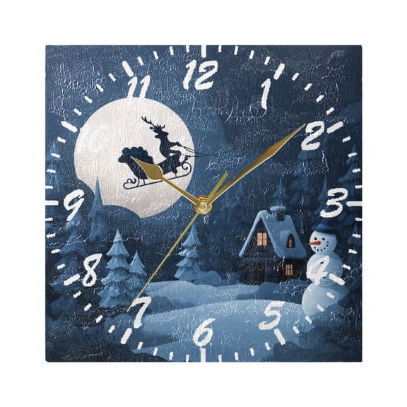 7.78in Square Artistic Wall Clock Dual-Purpose Tabletop & Hanging Decor Silent Non-Ticking Clocks for Home Office mysterious Christmas Night Scene