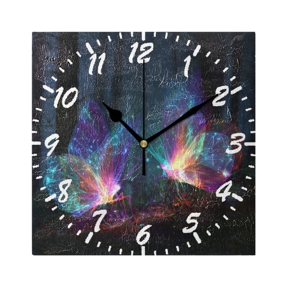 7.78in Square Artistic Wall Clock Dual-Purpose Tabletop & Hanging Decor Silent Non-Ticking Clocks for Home Office neon Butterfly