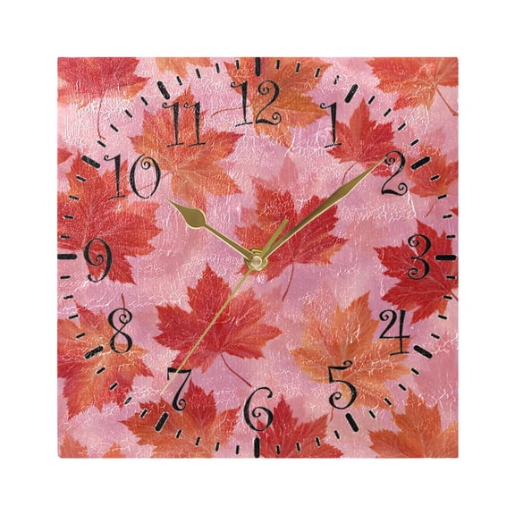 7.78in Square Artistic Wall Clock Dual-Purpose Tabletop & Hanging Decor Silent Non-Ticking Clocks for Home Office red Maple Leaf Pattern