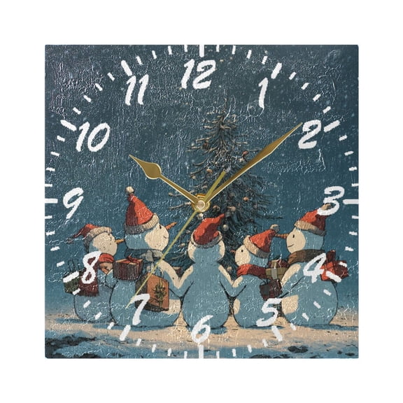 7.78in Square Artistic Wall Clock Dual-Purpose Tabletop & Hanging Decor Silent Non-Ticking Clocks for Home Office snowman with A Christmas Hat