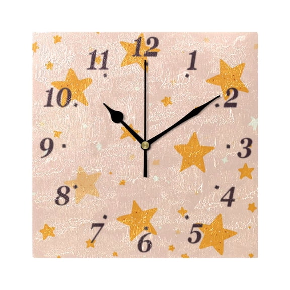 Star Pattern Wall Clock Square Clock Decoration Creative Clock Dual Use Black Pointer 7.78in