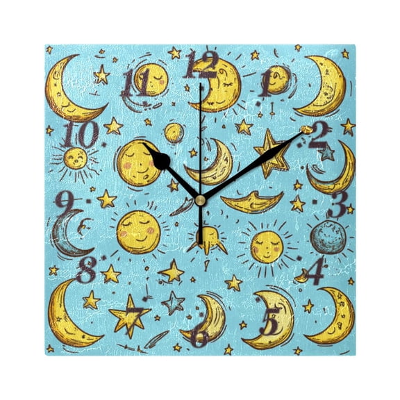Sun and Moon Wall Clock Square Clock Decoration Creative Clock Dual Use Black Pointer 7.78in