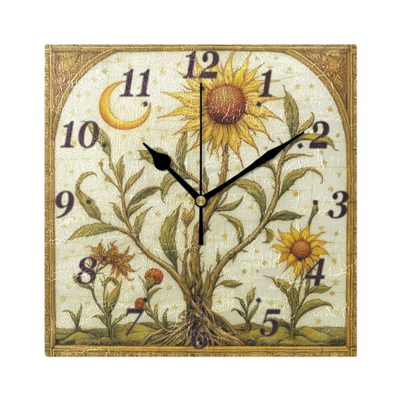 Sunflower Wall Clock Square Clock Decoration Creative Clock Dual Use Black Pointer 7.78in