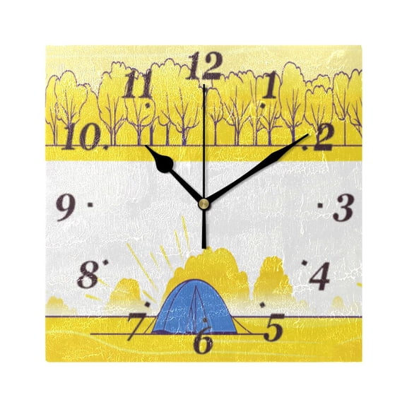 Sunny Campsite Wall Clock Square Clock Decoration Creative Clock Dual Use Black Pointer 7.78in