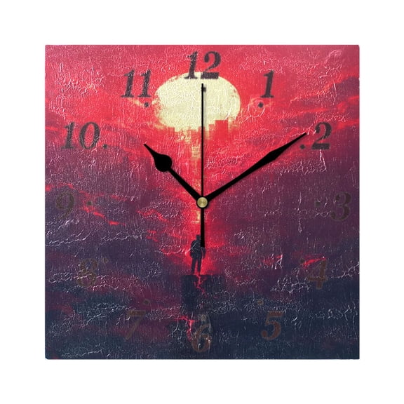 Sunrise Wall Clock Square Clock Decoration Creative Clock Dual Use Black Pointer 7.78in