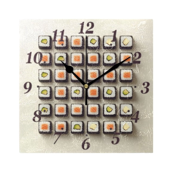 7.78in Sushi Rolls Pattern Square Wall and Table Clock Dual Use Vintage Design in Black or Gold