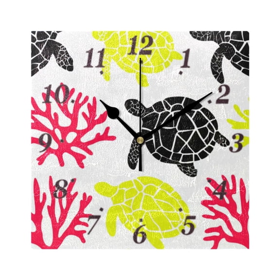 Turtle and Coral Wall Clock Square Clock Decoration Creative Clock Dual Use Black Pointer 7.78in